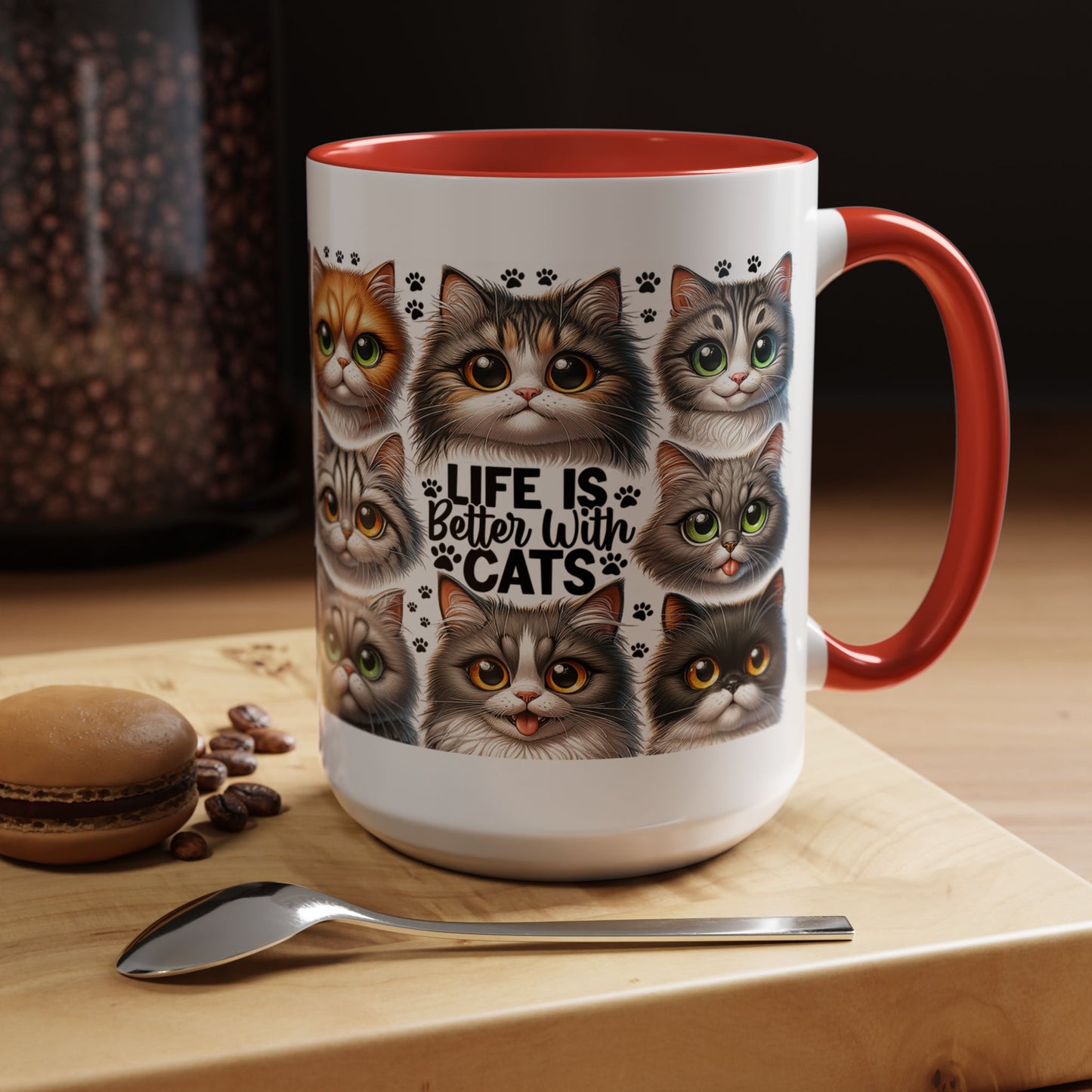 Cat Lover Coffee Mug — “Life Is Better With Cats” Accent 11/15oz