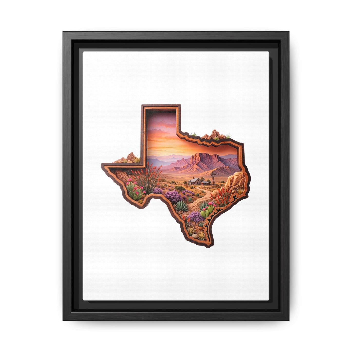 Framed Texas Landscape Matte Canvas — Desert Sunset State Art Print