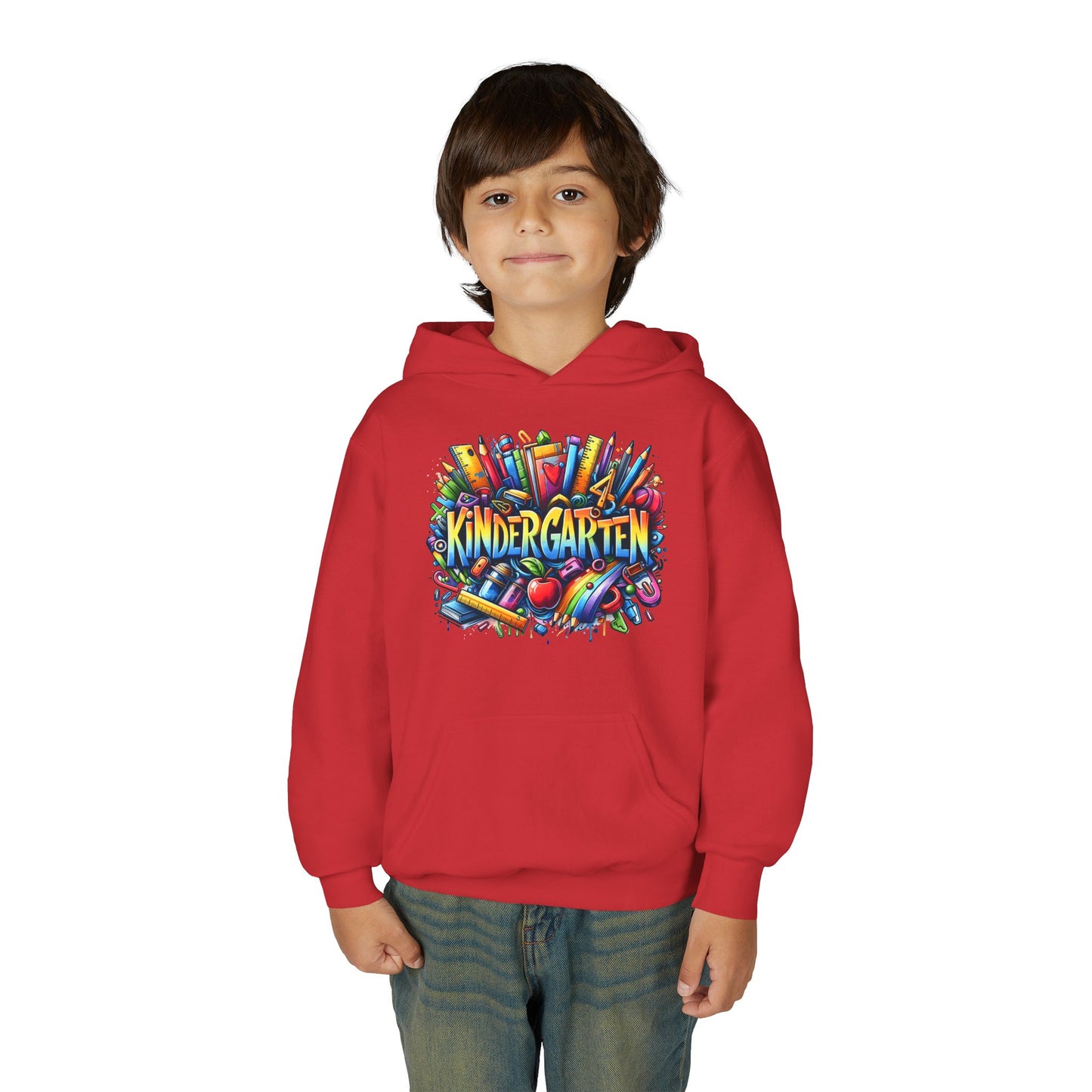 Kindergarten Kids Hoodie — Colorful School Supplies Back-to-School Sweatshirt