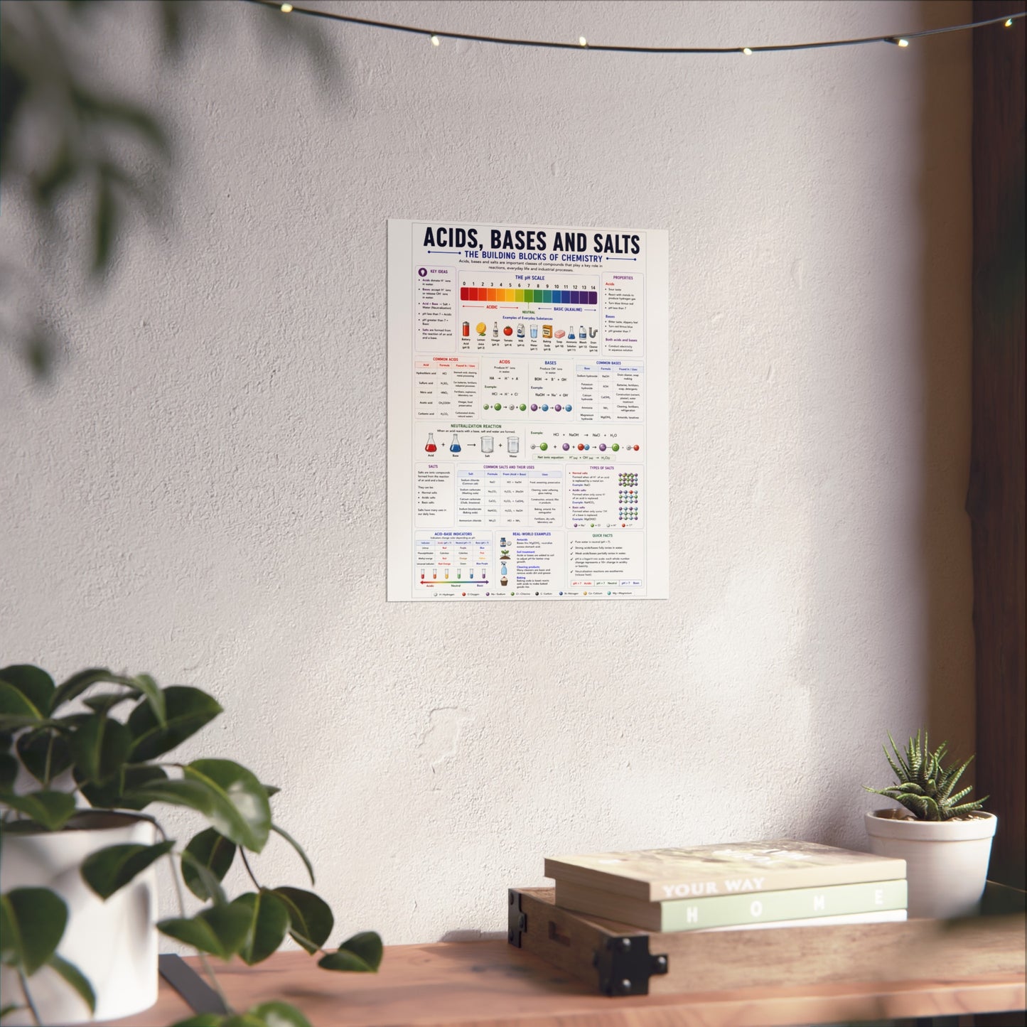 Acids, Bases & Salts Chemistry Poster — Educational Fine Art Poster for Classroom or Study