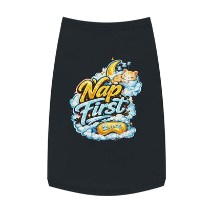 Nap First Pet Tank Top — Cute Sleeping Cat Graphic for Small Dogs & Cats