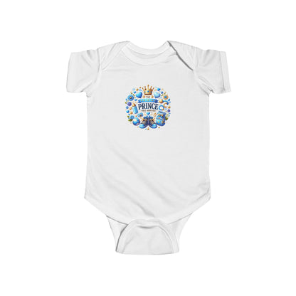 Baby Bodysuit - 'Little Prince' Blue Crown Floral Newborn Onesie