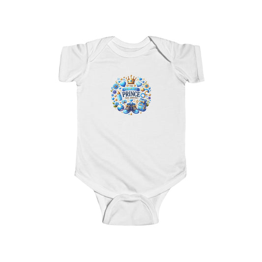 Baby Bodysuit - 'Little Prince' Blue Crown Floral Newborn Onesie