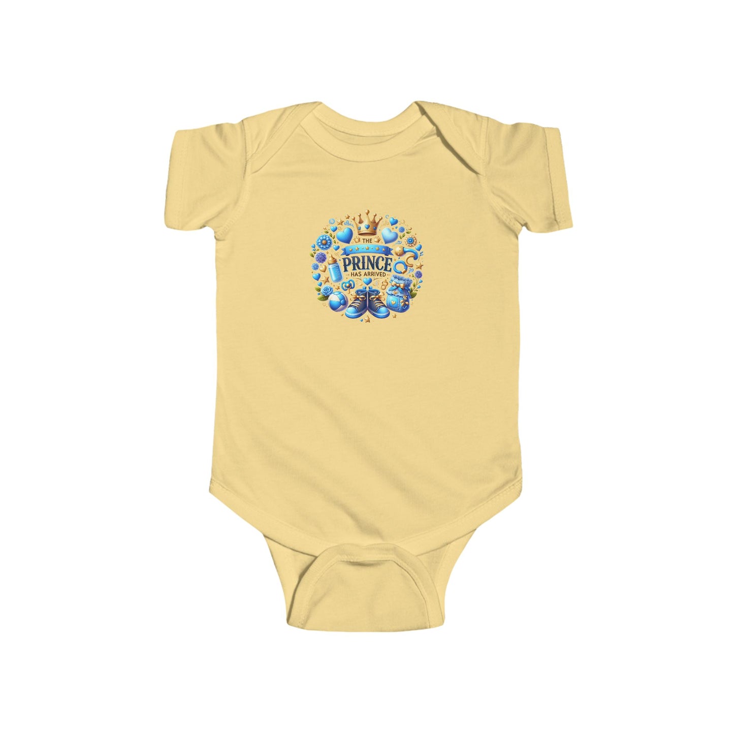 Baby Bodysuit - 'Little Prince' Blue Crown Floral Newborn Onesie