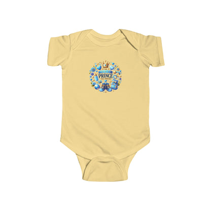 Baby Bodysuit - 'Little Prince' Blue Crown Floral Newborn Onesie