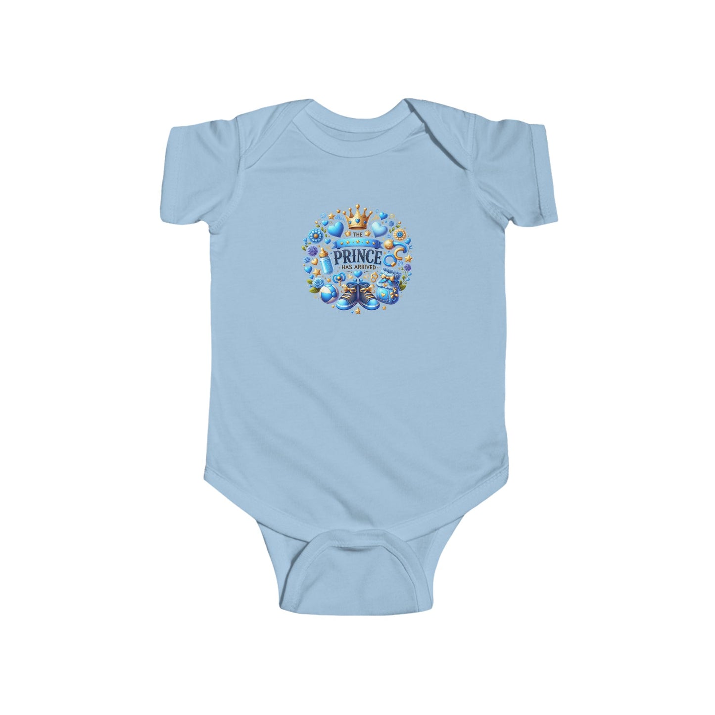 Baby Bodysuit - 'Little Prince' Blue Crown Floral Newborn Onesie