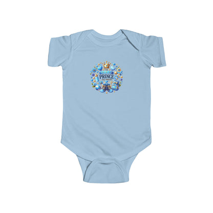 Baby Bodysuit - 'Little Prince' Blue Crown Floral Newborn Onesie