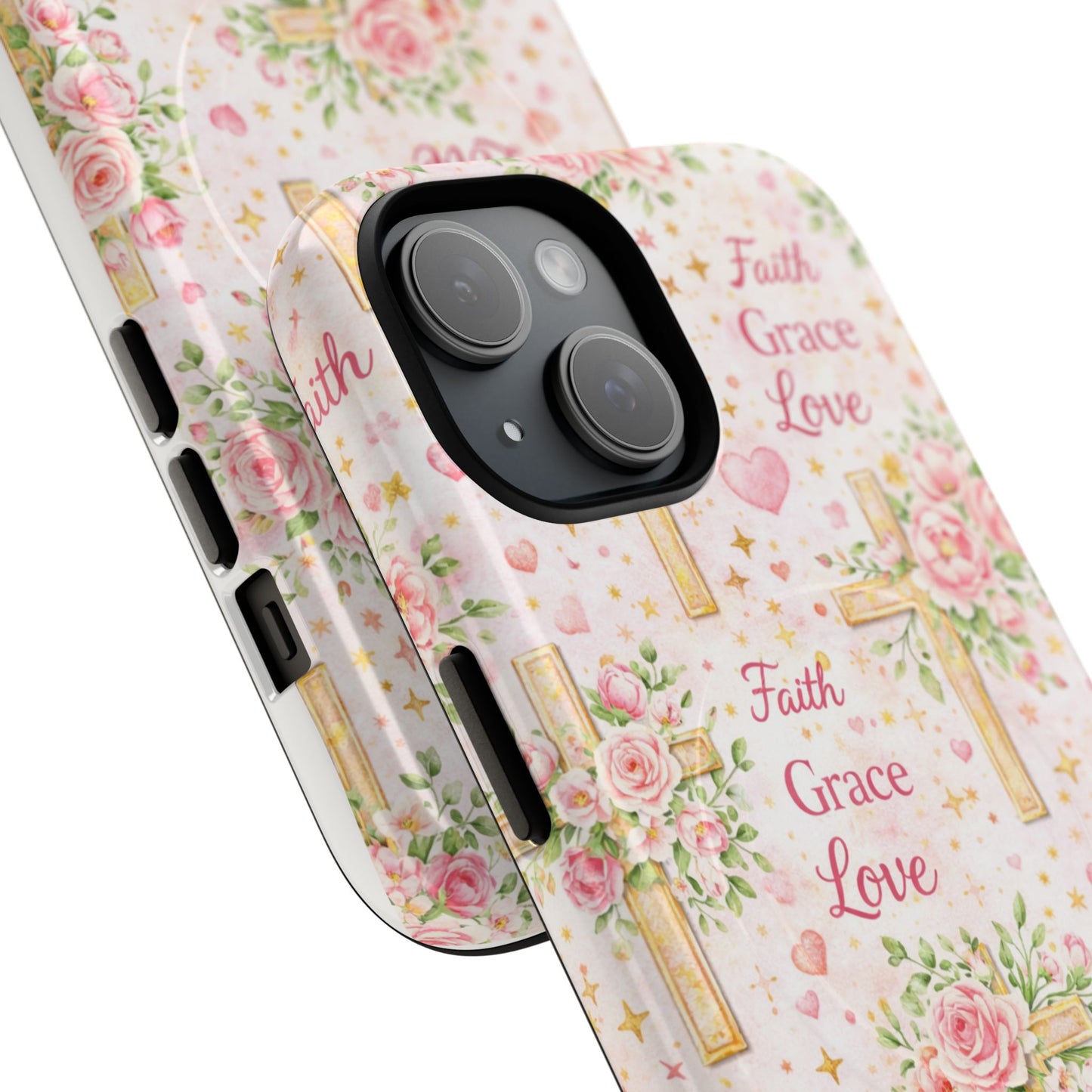 Faith Grace Love Tough Magnetic Phone Case — Floral Cross Protective Cover