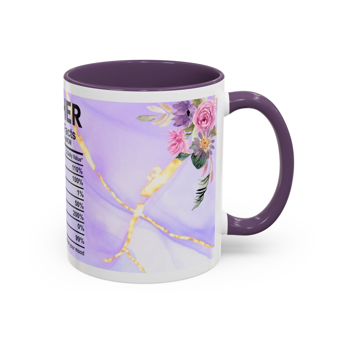 Mother Nutrition Facts Coffee Mug — Floral “Amazing Mom” 11/15oz Accent Mug