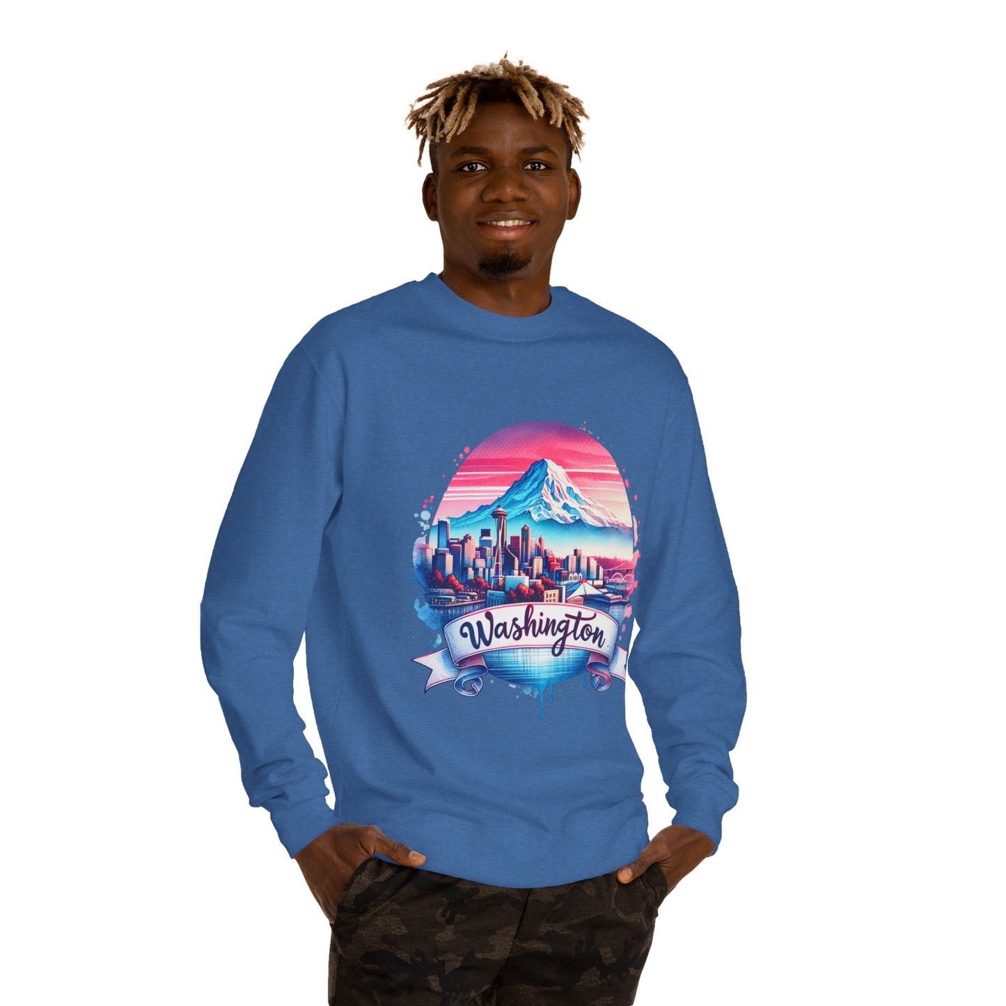 Washington Scenic Crewneck Sweatshirt — Mountain & City Skyline Design