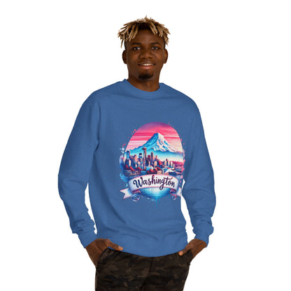 Washington Scenic Crewneck Sweatshirt — Mountain & City Skyline Design