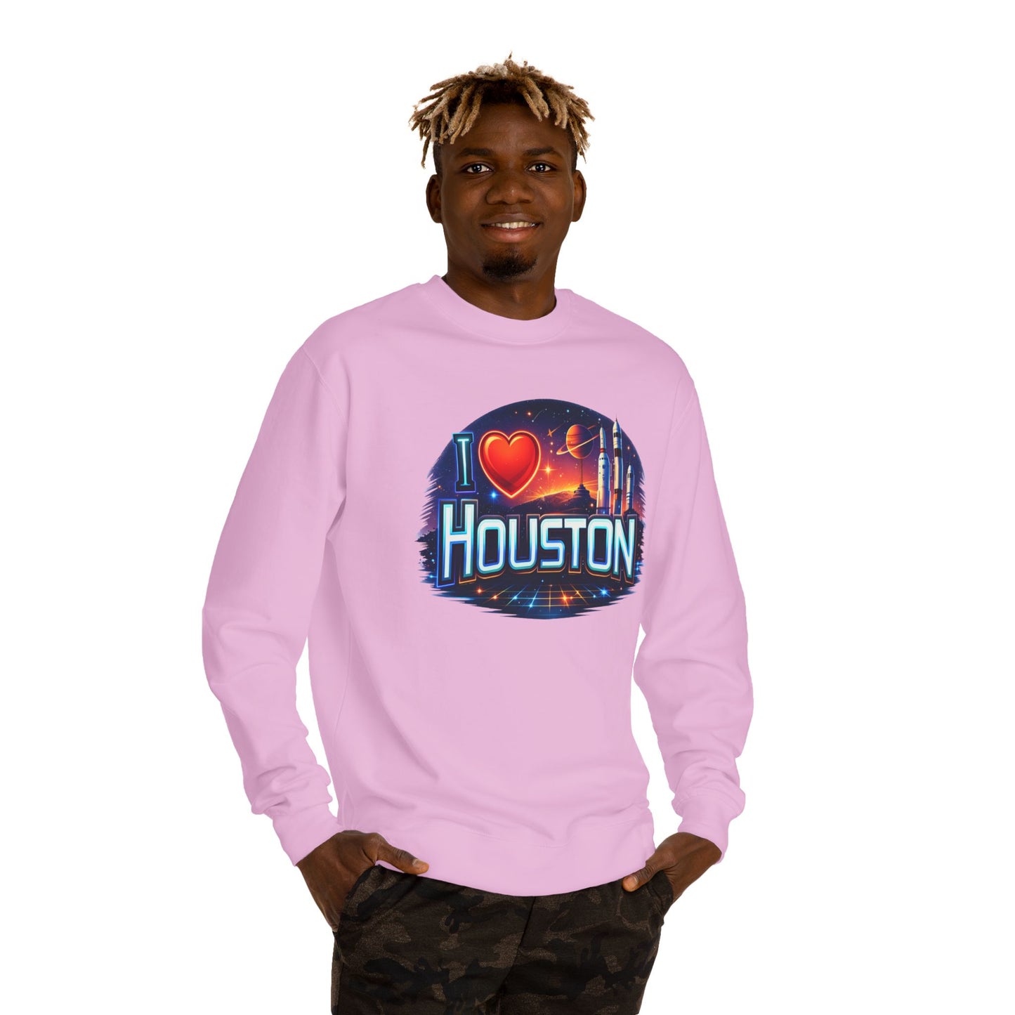 I Heart Houston Crewneck Sweatshirt — Retro Space City Graphic