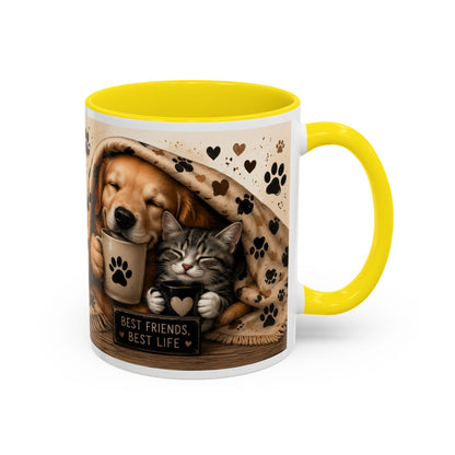 Dog and Cat Coffee Mug – "Best Friends, Best Life" Accent Tea Cup (11/15oz)