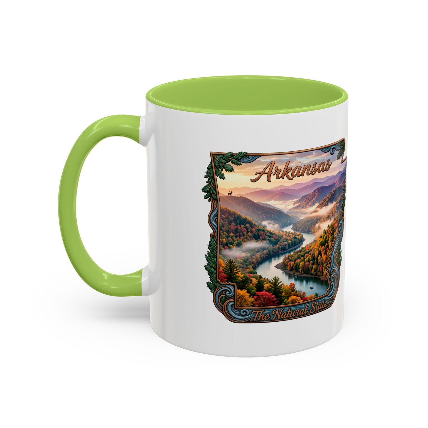 Arkansas Scenic Coffee Mug — Vintage State Map River Landscape (11/15 oz)