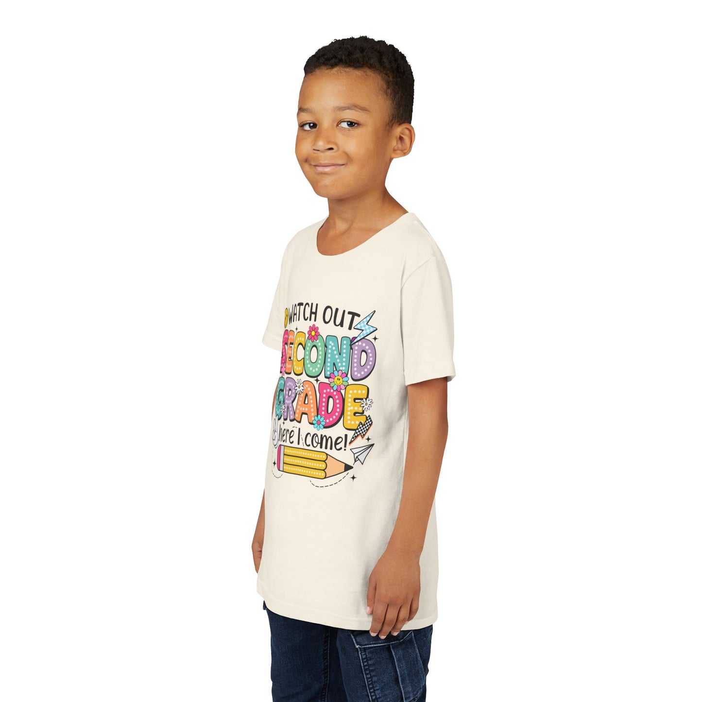Second Grade Kids T‑Shirt – "Watch Out Second Grade Here I Come" Back‑to‑School Tee