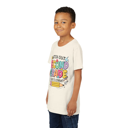 Second Grade Kids T‑Shirt – "Watch Out Second Grade Here I Come" Back‑to‑School Tee