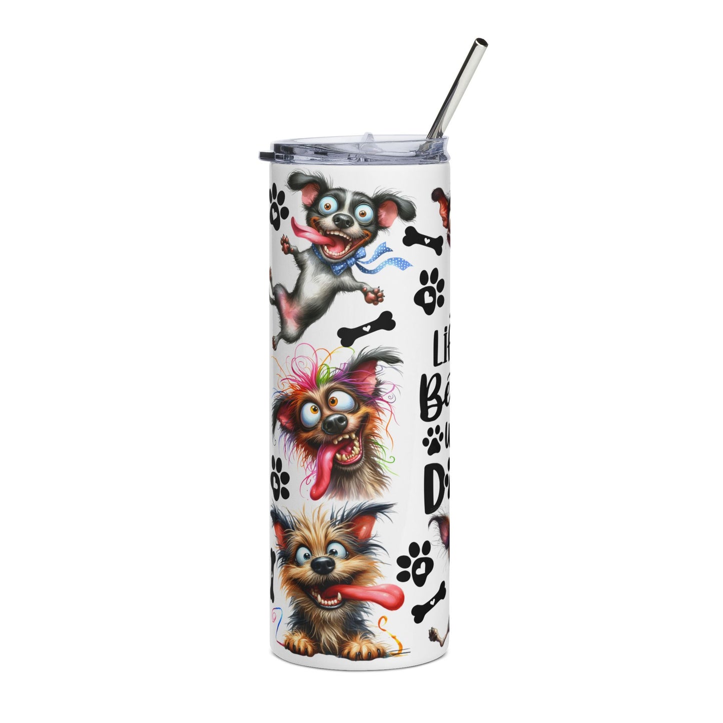 20oz Stainless Steel Tumbler – "Life Is Better With Dogs" Cute Paw Print Dog Lover Travel Cup
