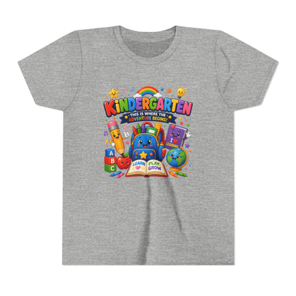 Kindergarten Kids T‑Shirt — 'Kindergarten: This Is Where the Fun Begins' Colorful Back-to-School Tee