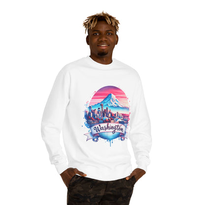 Washington Scenic Crewneck Sweatshirt — Mountain & City Skyline Design