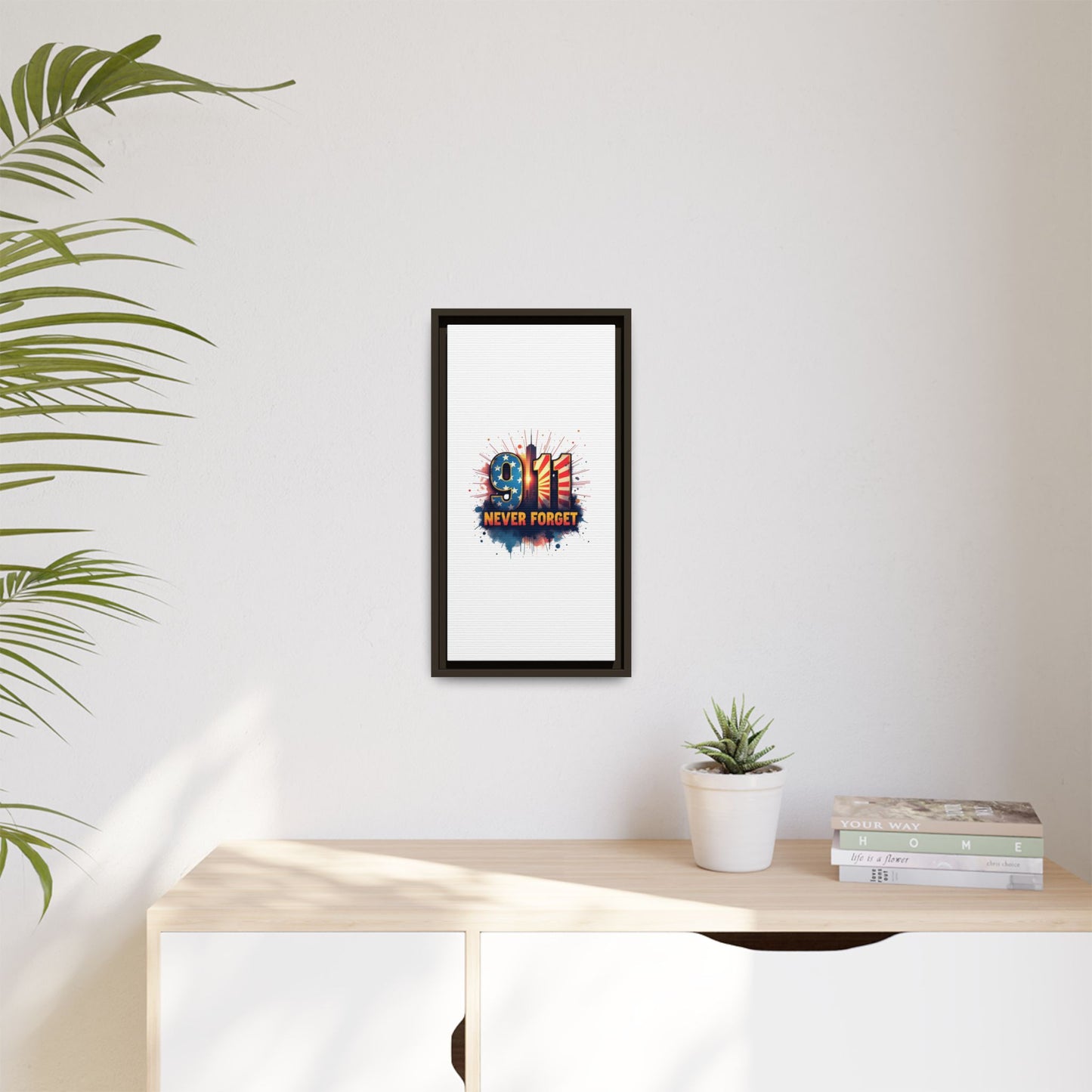 Framed Canvas Wall Art — “9·11 Never Forget” Memorial Print