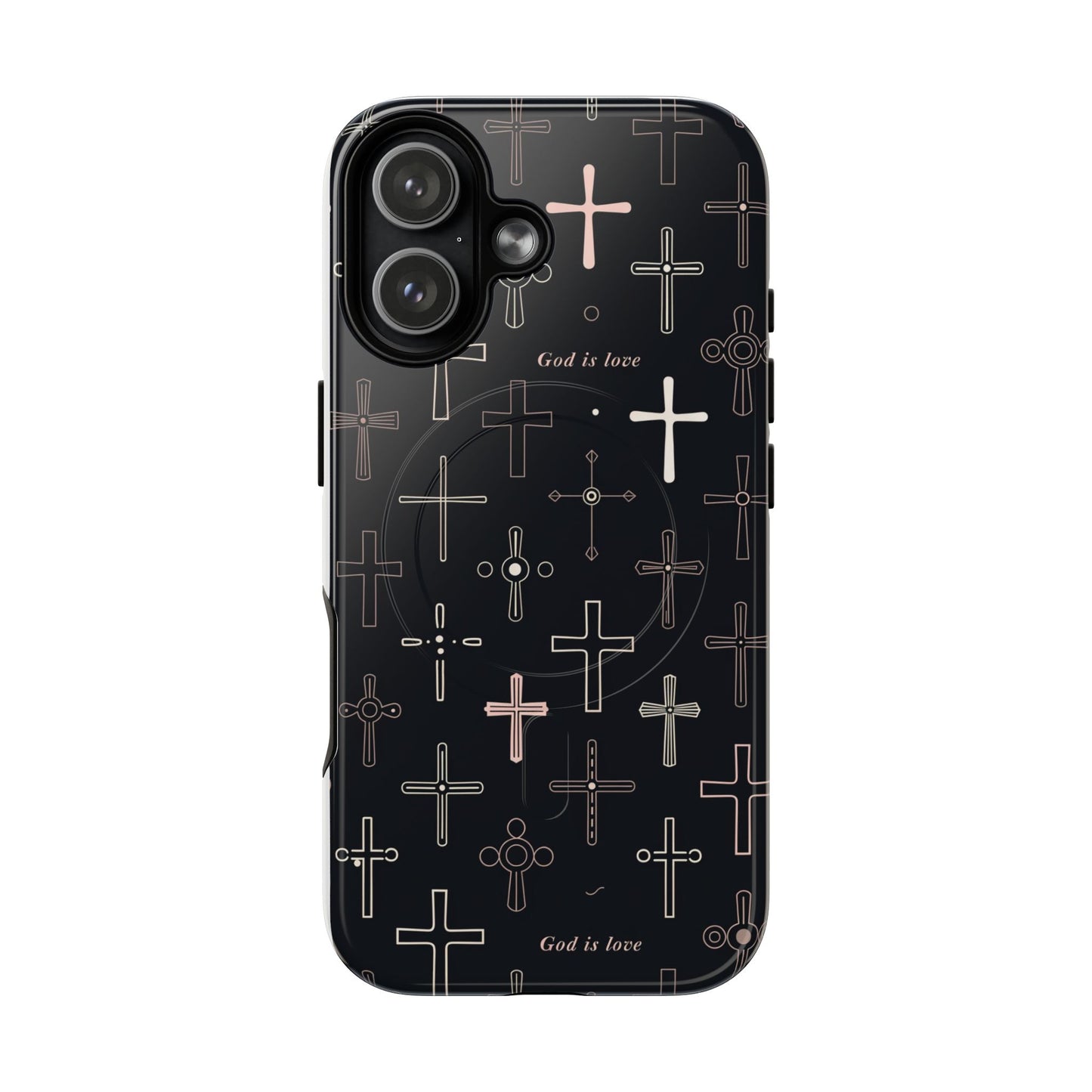 Magnetic Phone Case — Black Cross Pattern with "God is love"
