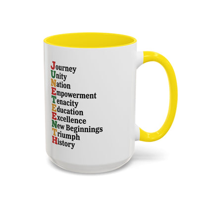 Juneteenth Acronym Accent Coffee Mug – Journey Unity Nation Empowerment (11/15oz)