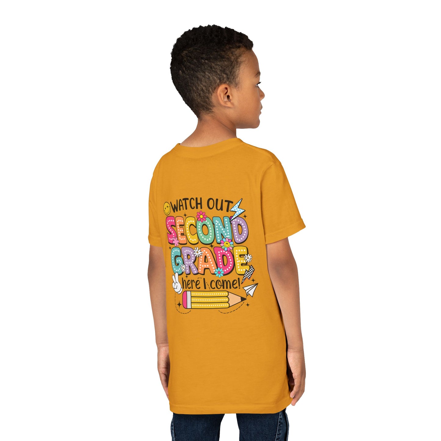 Second Grade Kids T‑Shirt – "Watch Out Second Grade Here I Come" Back‑to‑School Tee
