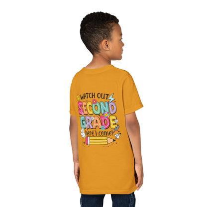 Second Grade Kids T‑Shirt – "Watch Out Second Grade Here I Come" Back‑to‑School Tee