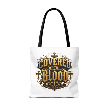 Covered by the Blood Tote Bag — Christian Cross Faith Canvas Tote