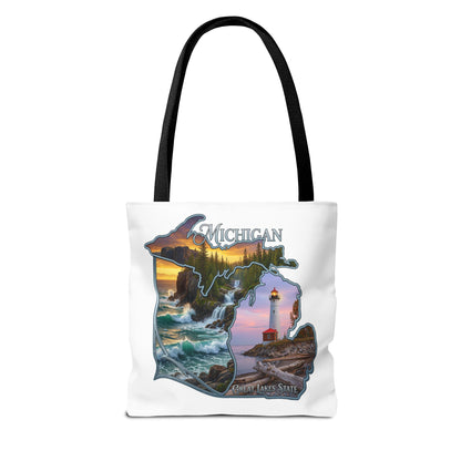 Michigan Lighthouse Tote Bag — Great Lakes Scenic State Travel Tote