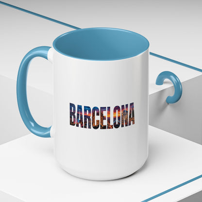Barcelona Accent Coffee Mug — Scenic Cityscape Text Travel Souvenir (11/15oz)