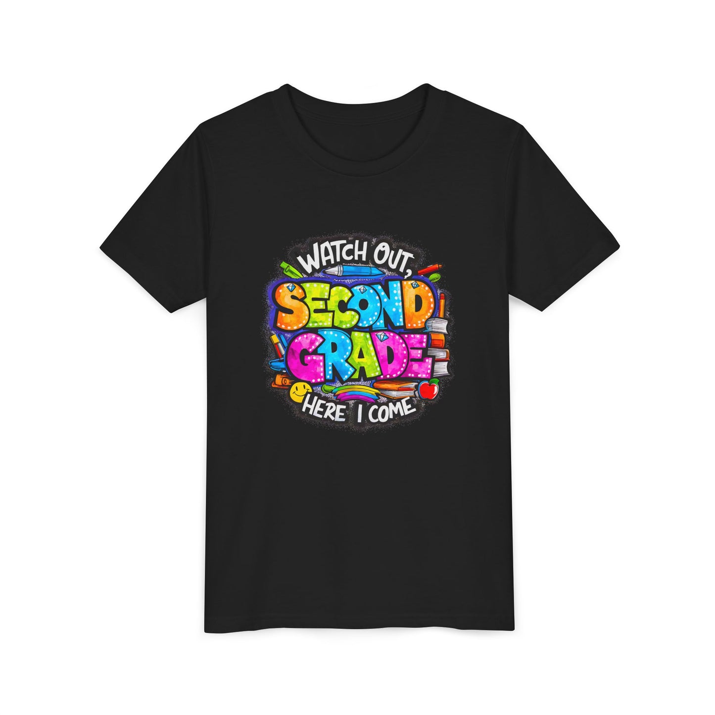 Second Grade Kids Tee - "Watch Out Second Grade Here I Come" Colorful Back-to-School Shirt