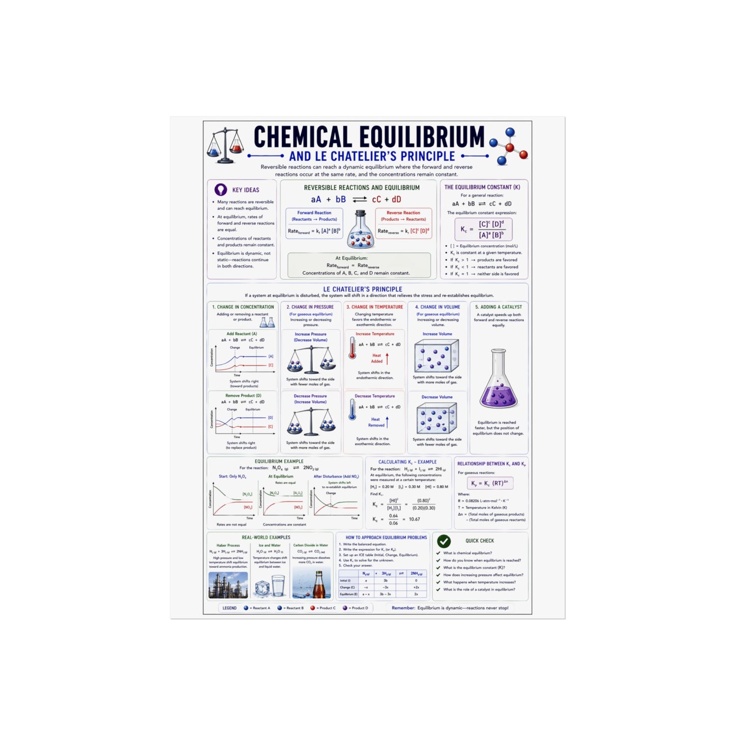 Chemical Equilibrium Educational Poster — Le Chatelier’s Principle Fine Art Print