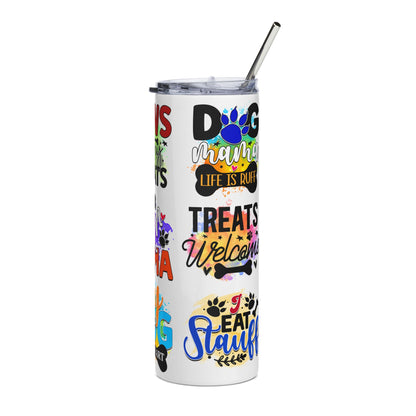 Dog Mom Stainless Steel Tumbler 20oz – Colorful Paw Prints & Quotes Travel Cup