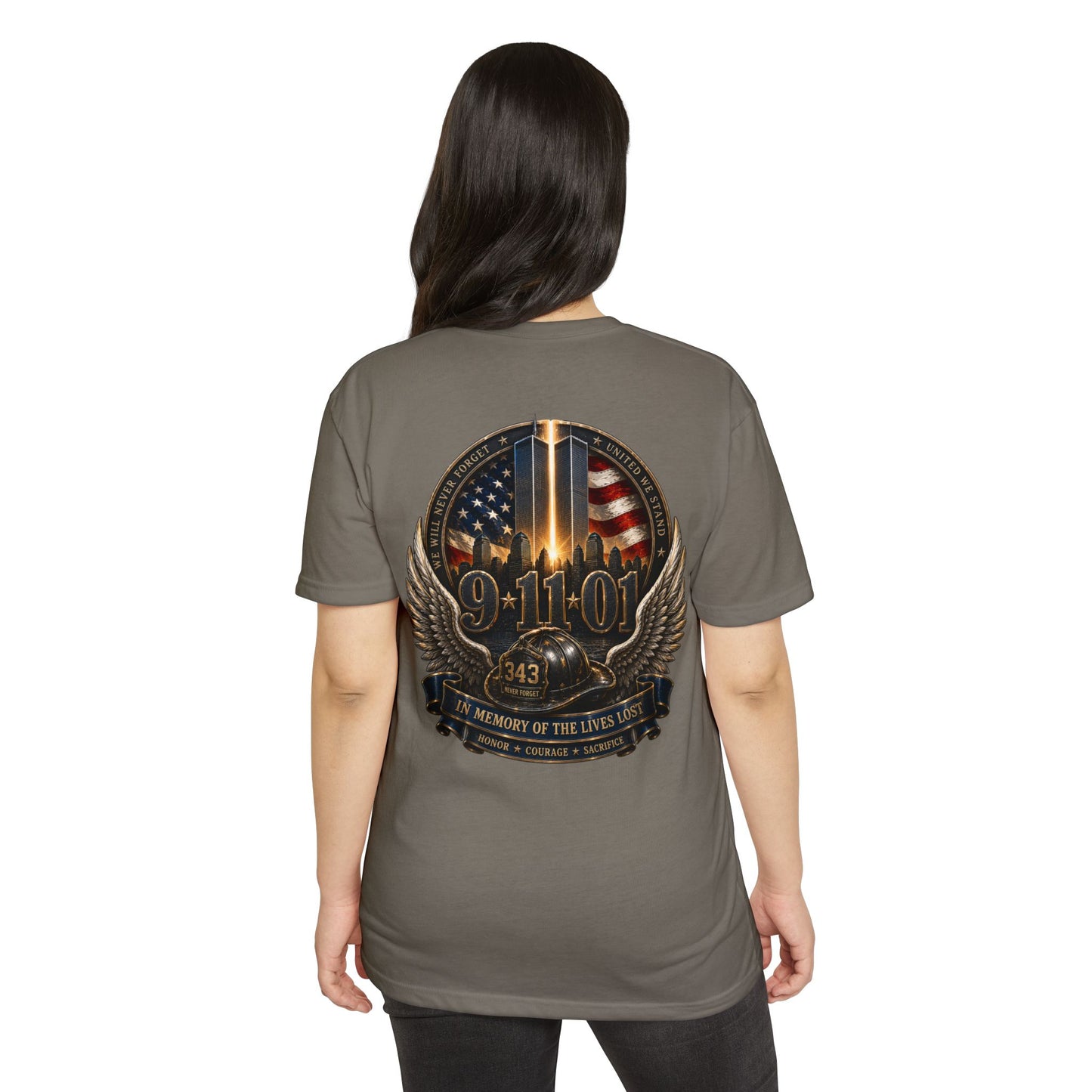 9/11 Memorial T-Shirt — In Memory of the Lives Lost Patriotic Firefighter Tribute