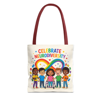 Celebrate Neurodiversity Tote Bag — Rainbow Infinity Symbol with Diverse Kids