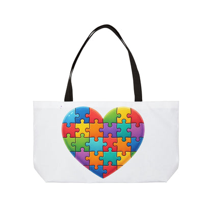 Puzzle Heart Weekender Tote — Colorful Autism Puzzle Piece Heart Travel Bag
