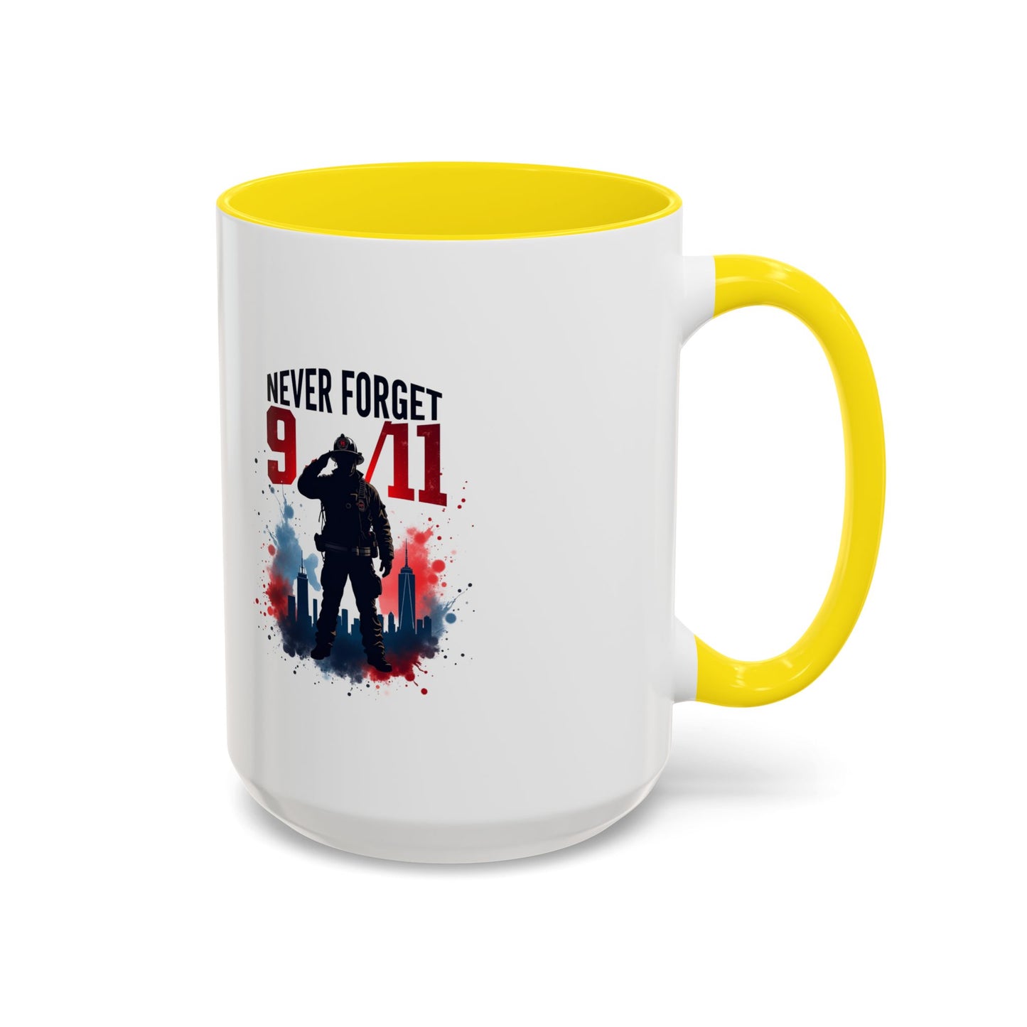 Never Forget 9/11 Accent Coffee Mug — Patriotic Memorial Tribute (11oz, 15oz)