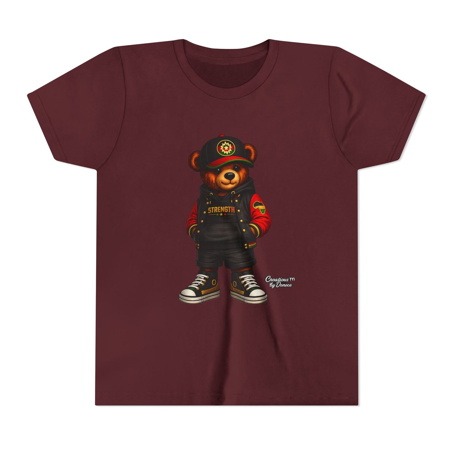 Kids Teddy Bear Streetwear Tee — 'Strength' Graphic Youth T-Shirt