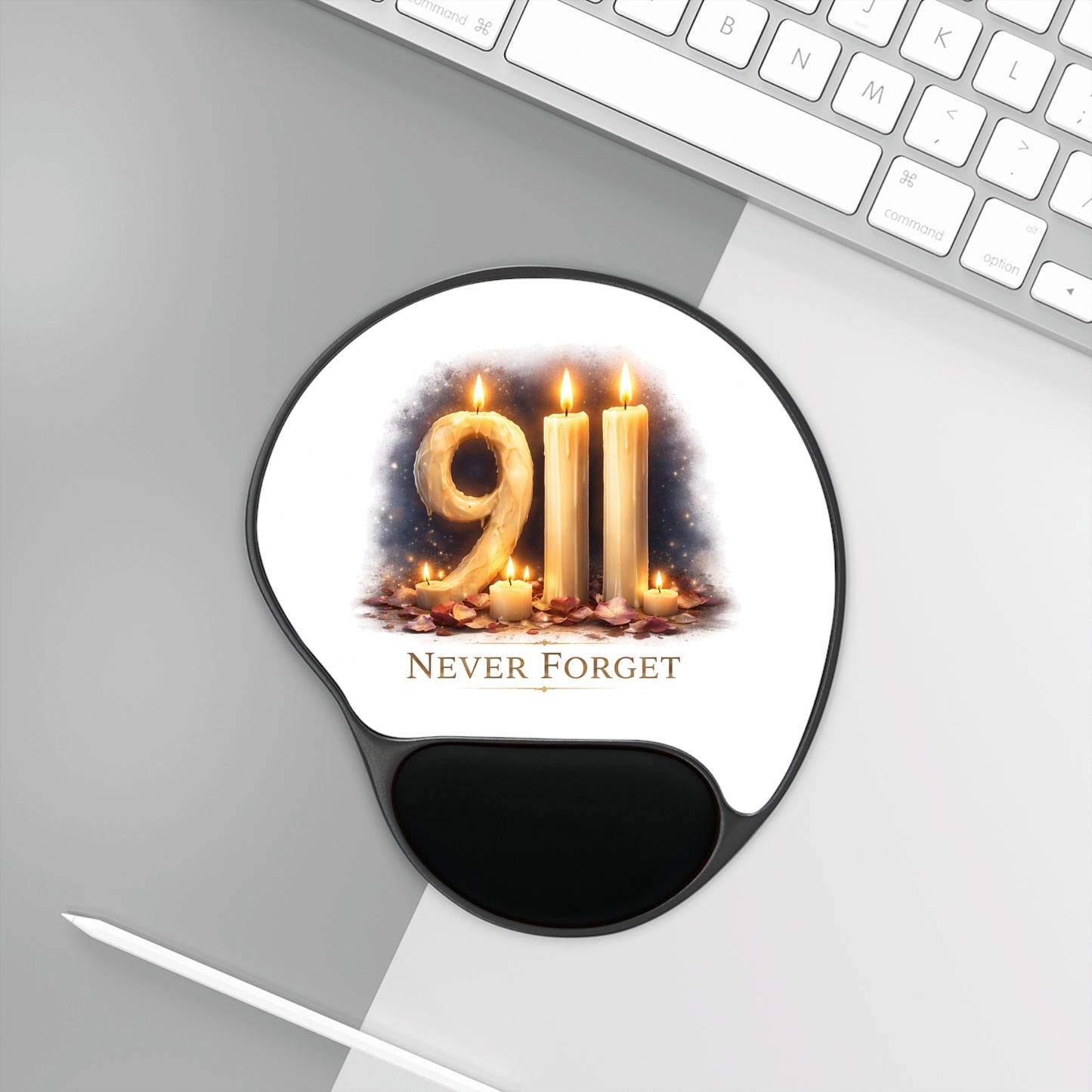 9/11 Never Forget Mouse Pad with Wrist Rest — Memorial Candle Design