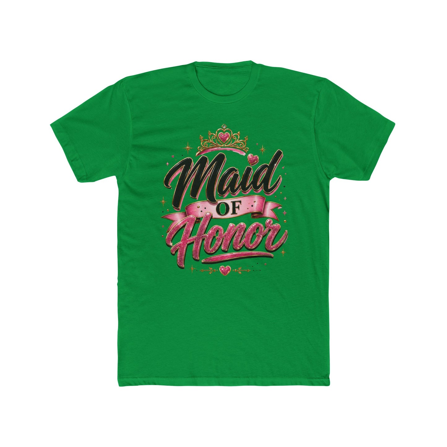 Maid of Honor T-Shirt — Bridal Party Tee with Crown & Pink Ribbon Design