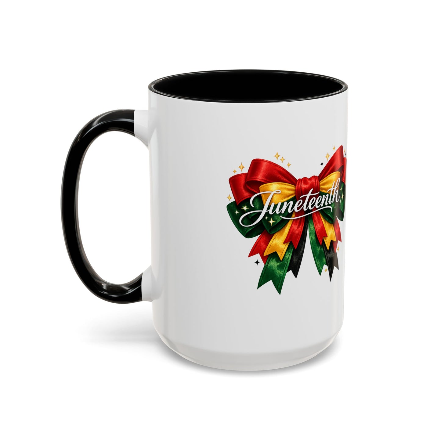 Juneteenth Ribbon Coffee Mug — Black/Red/Green Celebration Accent Mug