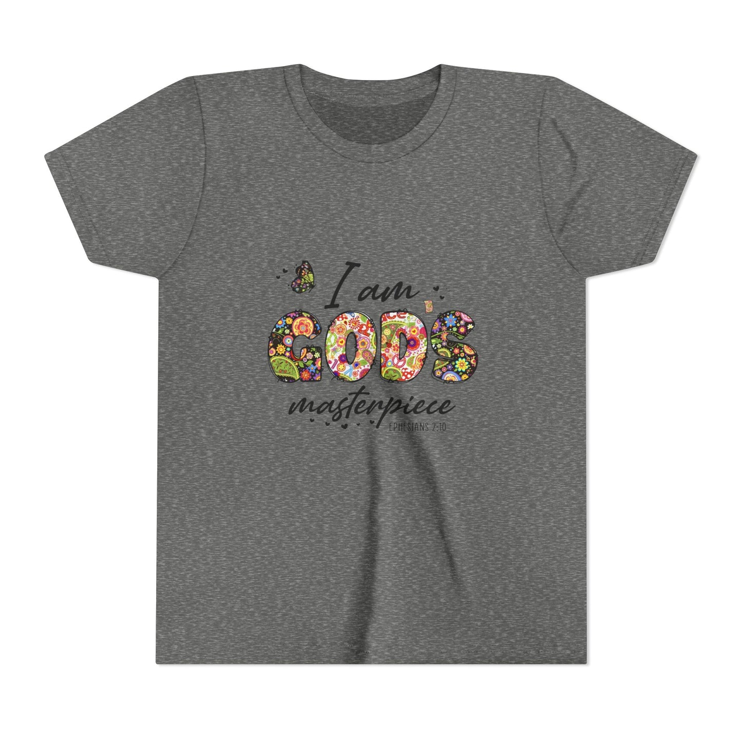 I Am God’s Masterpiece Youth Tee — Floral Christian Inspirational Shirt