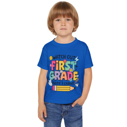 First Grade Toddler T‑Shirt – "Watch Out First Grade Here I Come!" Back‑To‑School Tee