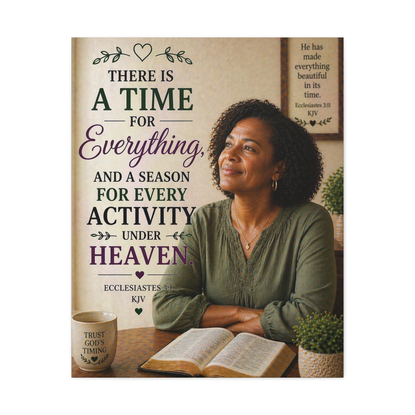 Religious Wall Art Stretched Canvas – "There Is A Time For Everything" Ecclesiastes Inspirational Bible Verse Decor