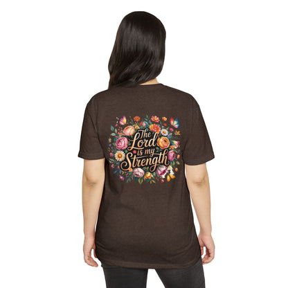Christian T-Shirt — "The Lord Is My Strength" Floral Faith Tee
