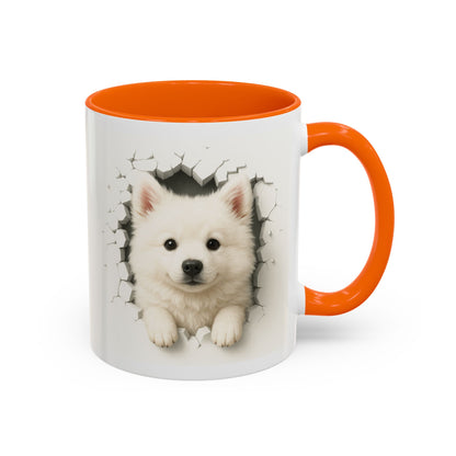 White Samoyed Puppy Accent Coffee Mug — Cute Dog Breakthrough Design (11/15 oz)