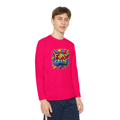 First Grade Youth Long Sleeve Tee — Colorful Back-to-School Shirt