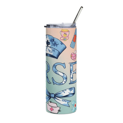 Nurse Stainless Steel Tumbler 20oz — Floral Medical Icons Travel Cup