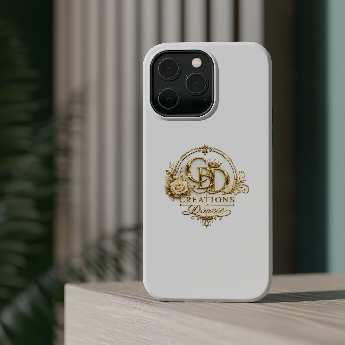 Magnetic Impact-Resistant Phone Case — Gold Floral Crest Logo